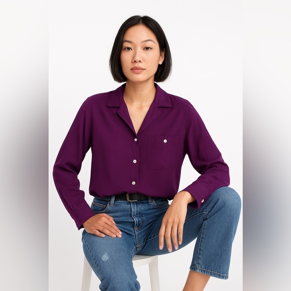 J. Taylor Silk Purple Button Down Shirt | Size 10 - Picture 1 of 10